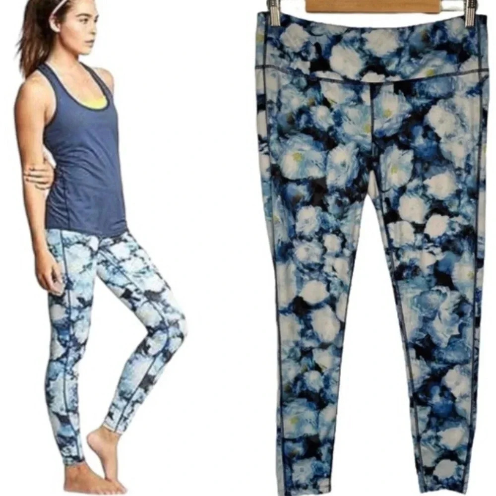 Athleta Chaturanga Floral Crush Leggings in Blue